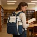 KROSER Laptop Backpack 17" Stylish Backpack Water Repellent College Casual Daypack Travel Business Work Bag for Men/Women-Beige/Haze Blue