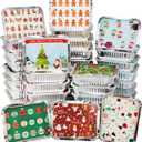 JOYIN 48 Pieces Christmas Foil Containers with Lids, 8 Holiday Designs, 8.5"x6"x2" Rectangular Treat Foil Containers, Disposable Food Storage Pan for Holiday Leftovers, Xmas Gift-Giving