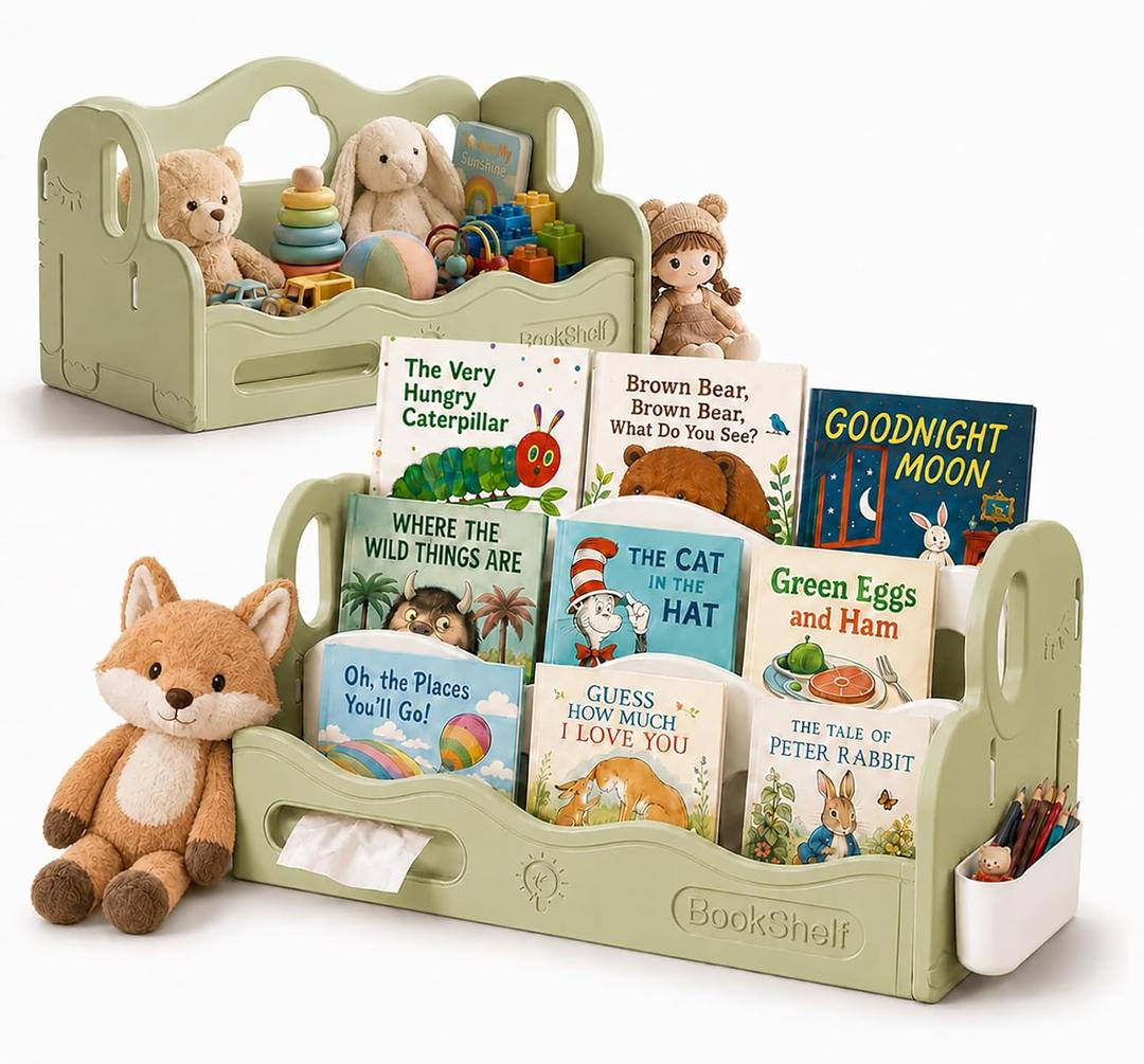 Kids Bookshelf for Toddler, Front Facing Montessori Book Shelf, 3 Tier Kids Bookcase Organizer, BPA-Free HDPE Nursery Bookshelf, Tool-Free Assembly, Book Rack for Bedroom, Playroom, Classroom, 20" x 10" x 10.8"