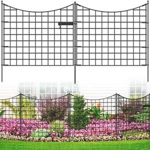 YITAHOME 5 Panels 36"(L)39"(H) Decorative Garden Fence Including 1 Gate Fence, Metal No Dig Fence for Dogs, Rustproof Garden Animal Barrier Fencing for Yard