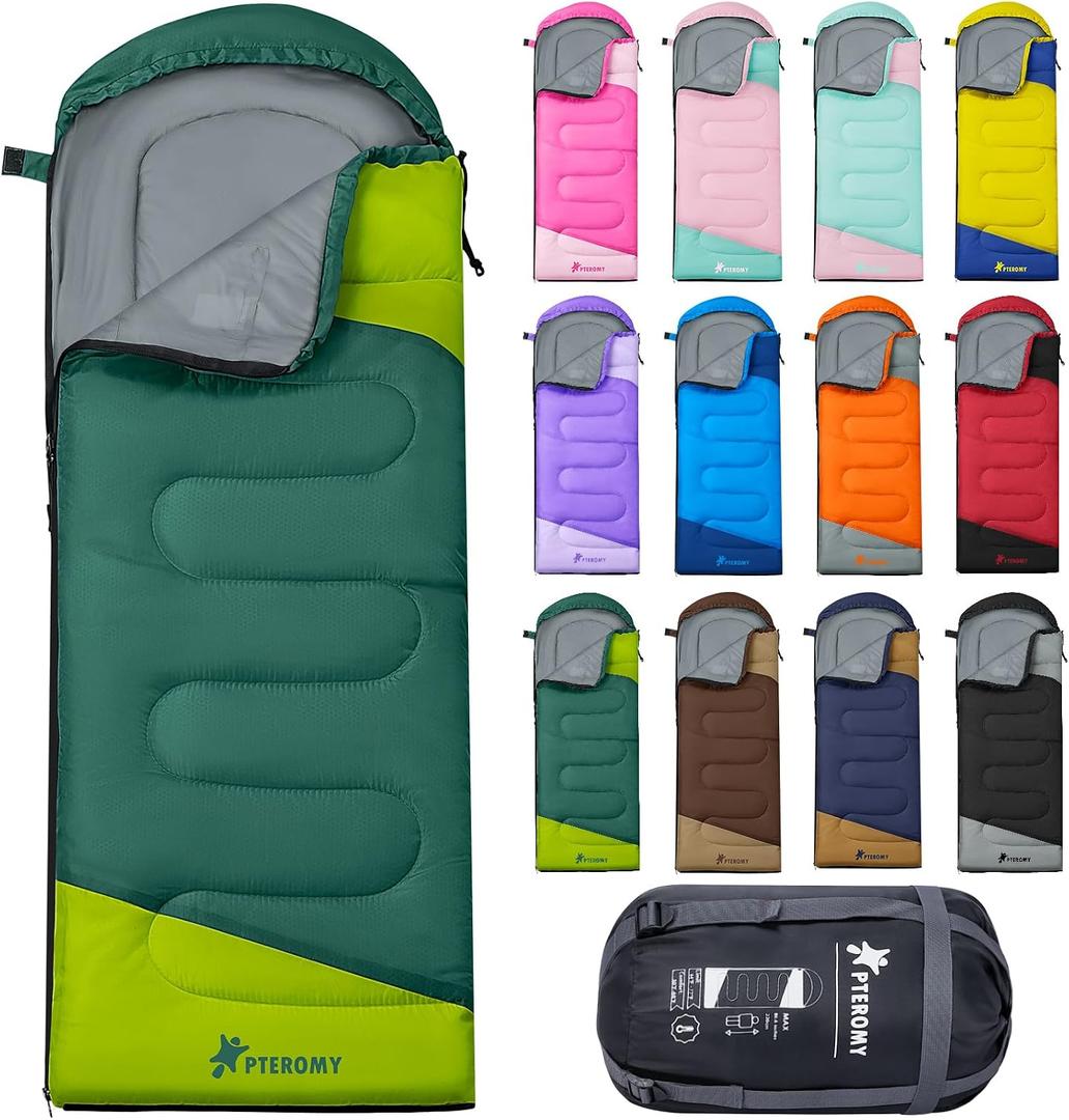 PTEROMY Sleeping Bags for Adults, Lightweight and Machine Washable, Water Resistant Backpacking Camping Sleeping Bag for Warm Cold Weather, Camping Essentials for Hiking Travel, 30f~65f / 3 Season
