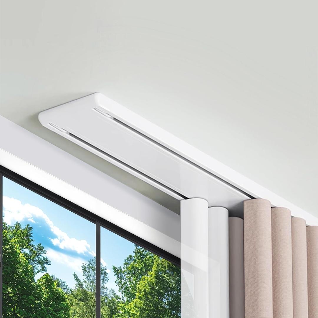 8.2ft Double Row Curtain Tracks Ceiling Mounted, Heavy Duty Silent Sliding Curtain Rails System, Aluminum Alloy Drape Track Set for Room Divider Living Room Bedroom Hospital (White, 2.5m)