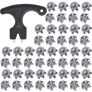 51Pcs Golf Spikes Set 50 Golf Shoe Spikes Replacements with 1 Black Cleats Spanner Metal Thread Screw 6 mm Dia Shoe Cleats Suitable for Use on Lawns or Golf Courses (Grey)