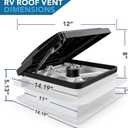 11" x 11" RV Roof Vent Fan With 12V Manual Riser Reversible Manual Lift with Black Lid, 13.8 X 13.8 X 5