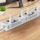 Under Desk Cable Management Tray, GZOKMOG Cord Management with Upgraded Clamp No Drill, Metal Cable Management Box for Home Office, Wire Management for Standing Desk, 2 Pack White, 13.38 inch