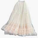 Tiered Maxi Tulle Skirt for Women Solid Elastic Waist A-Line Long Mesh Skirts M
