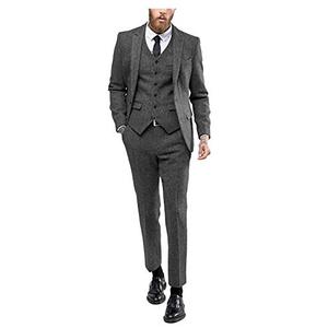 Wemaliyzd Men's 3 Pieces Formal Suit Notch Lapel Tweed Blend Blazer Vest Separate Pants (Gray,38M) Size M