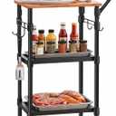 Small Kitchen Cart Adjustable-Height, 3-Tier Rolling Storage Organizer - Thick Shelves, Heavy-Duty Metal Frame & Wood Top, Handle Bar, for Kitchen, Office, Garage, 33.4"x13"x16"
