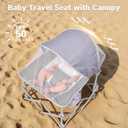 EAST OAK Foldable Baby Beach Chair with Canopy and Mosquito Net for Outdoor | Portable Baby Travel Seat with Removable Shade, Safety Lock, Breathable Mesh, Camping Chair Side Pocket, Ages 1-6 Months