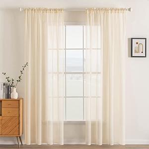 MIULEE 2 Panels Solid Color Sheer Window Curtains Elegant Window Voile Panels/Drapes/Treatment for Bedroom Living Room (54 X 102 Inches Cream Beige)
