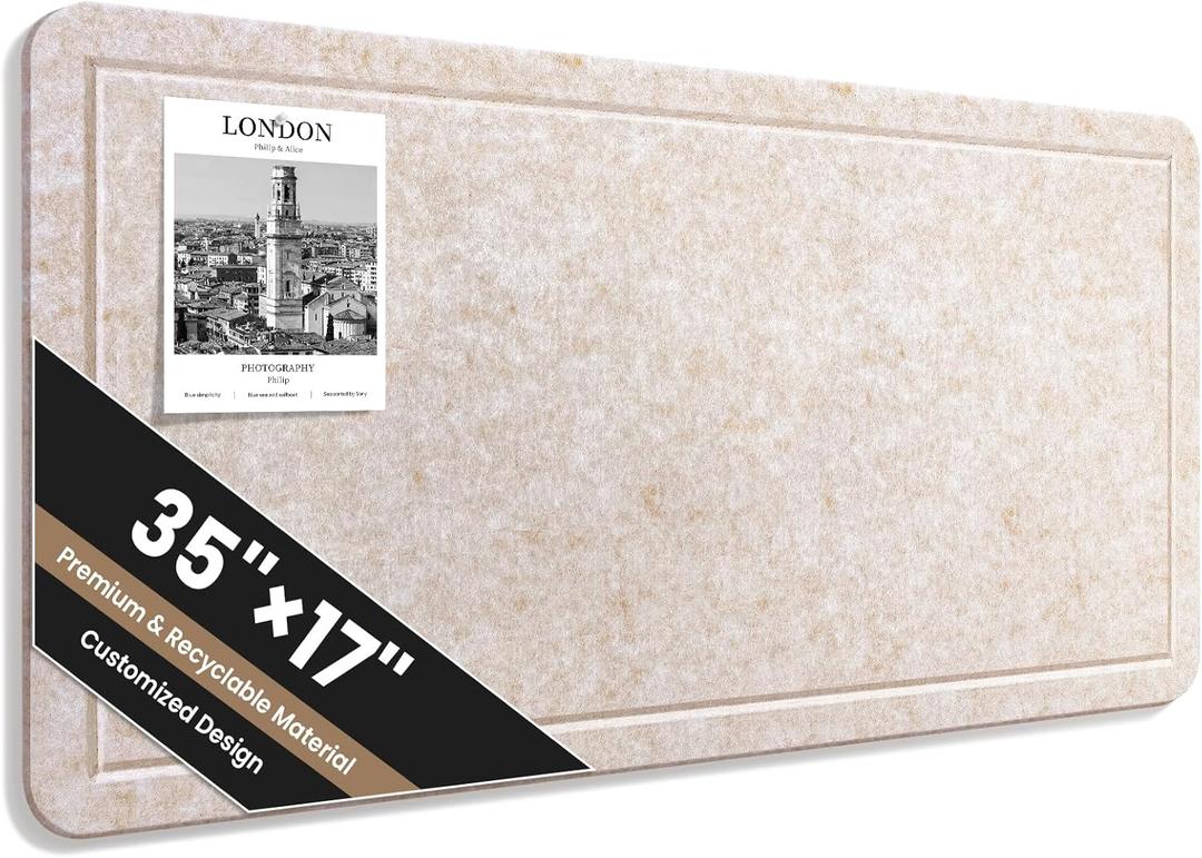 Large Bulletin Board, 35 X 17 Inches Felt Cork Board with 40 Pushpins, Foldable Felt Notice Pin Board Photo Display Board with Self-Adhesive Tape for Office Home School (Coral Beige)