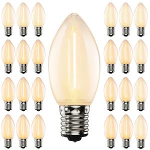 C9 LED Christmas Replacement Light Bulbs, Shatterproof LED Bulbs for Christmas Outdoor Patio String Lights, 0.6W Equivalent to 7W Incandescent Bulb, 2200K Warm White, E17 Intermediate Base, 25 Pack