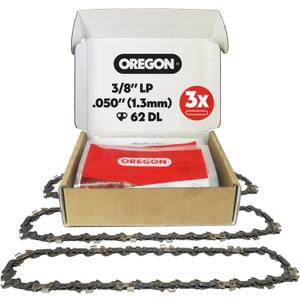 Oregon 3-Pack Chainsaw Chain 3/8" LP Pitch, .050" (1.3 mm) Gauge for 18" (45cm) Bar, 62 Drive Links Low-kickback Replacement Saw Chain, Fits Husqvarna, Echo, Poulan, Homelite, Craftsman and more