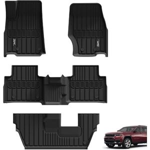3W Floor Mats Fit for Jeep Grand Cherokee L 7 Seat 2021-2025 2026 All Weather TPE Custom Fit Floor Liner for 1-3 Rows Full Set Car Mats Black(NOT Fit for 6-Passenger)
