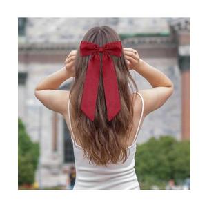 45 Inch Velvet Hair Bow Clip Classic Bowknot Ponytail Holder Long Velvet Ribbon Barrette Hair Accessories for Women Girls, Red 2 Pcs