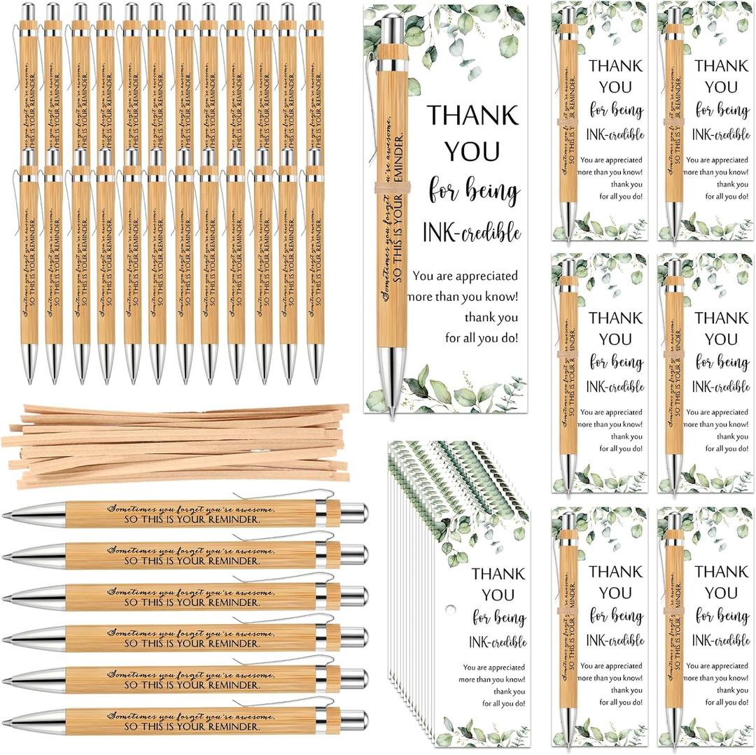 Yeaqee 72 Sets Employee Appreciation Gifts Bulk Thank You Gift Office Bamboo Pen with Inspirational Cards for Team Coworker Teacher Volunteer Nurse (Your Reminder)