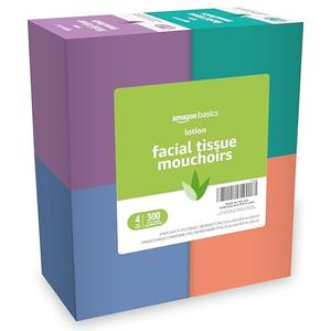 Amazon Basics Facial Tissues with Lotion, 2-Ply, 300 Count (4 Boxes, 75 Tissues per Box)
