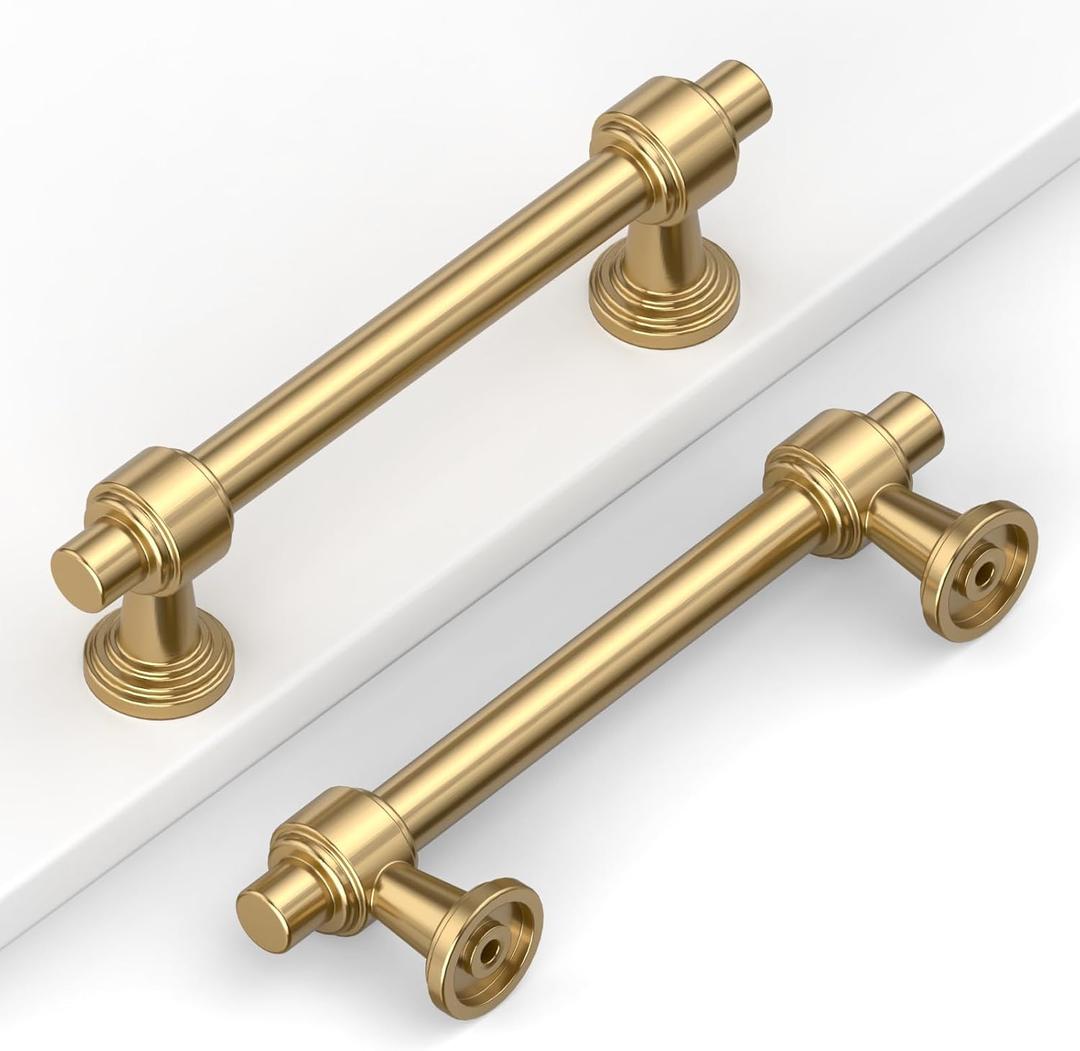 10 Pack 3.75"(96mm) Champagne Gold Cabinet Pulls Kitchen Cabinet Handles Brushed Bronze Cabinet Hardware Drawer Pulls for Cupboard
