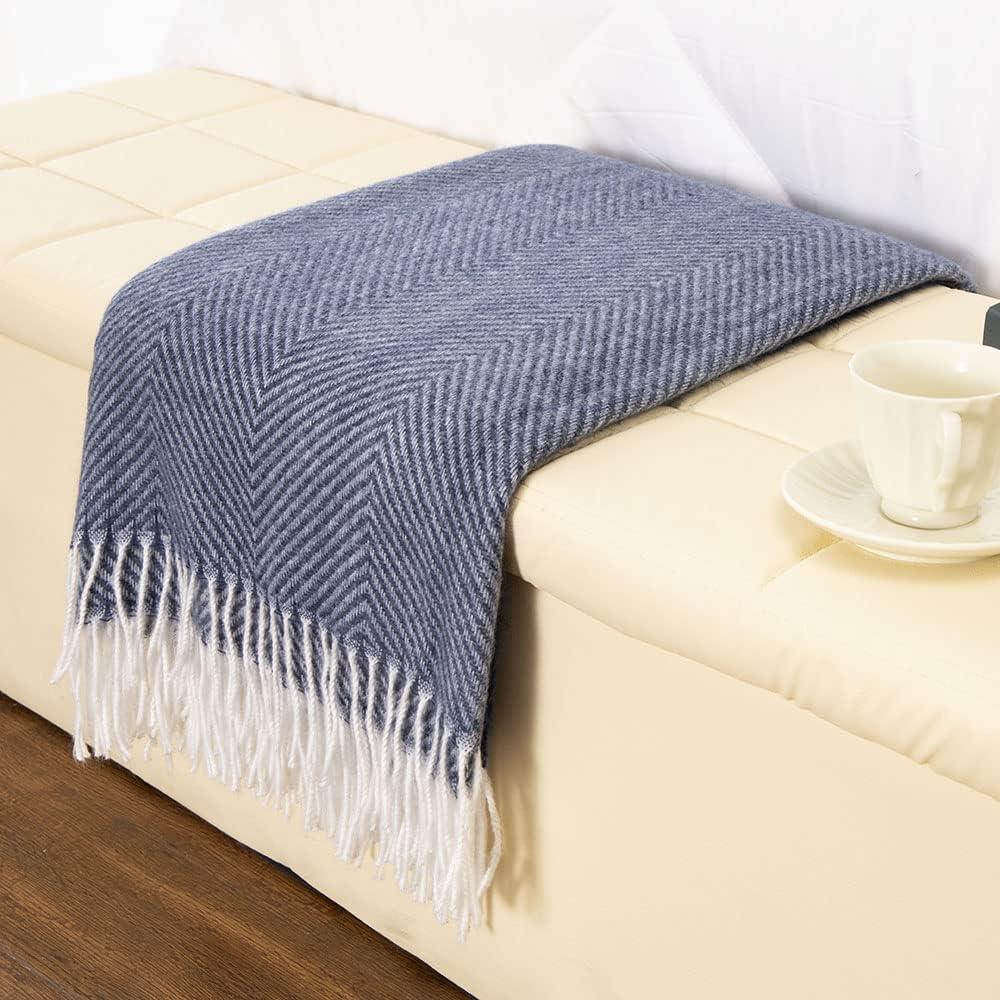 Gealaek Decorative Herringbone Faux Cashmere Throw Blanket Navy Blue Cheveron Fringe Lightweight Fuzzy Soft Cozy Throws for Sofa Bed Farmhouse Throw Blanket 50" x 60"