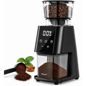 Ollygrin Electric Conical Burr Coffee Grinder, 30 Precise Grind Settings for Espresso, Drip & French Press, Compact Burr Mill with Touchscreen Control, Anti-Static & Easy Cleaning, Black