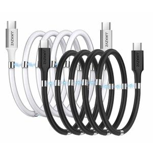 2Pack Upgraded Magnetic USB C to USB C Fast Charging Cable (3ft 60W), Magnetic Charging Cable, USB 2.0 Type C Charging Data Transfer Cable with Soft Protective Tube for All USB C Devices (White,Black)