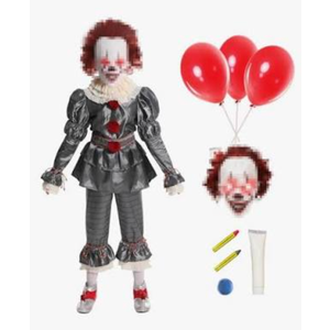 Clown Costume for Kids, Scary Halloween Costumes with LED Clown Mask Balloons Makeup Kit for RolePlay Party-(Over 4 Years Old) S1