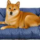 FUNNY FUZZY 2 in 1 Dog Bed Crate Pad Mat, Washable Reversible Pet Floor Mats, Fluffy Kennel Pad for Small Large Sized Dog, Indoor Cats, Sleeping Mattress,35.4" 22.8", Midnight Blue