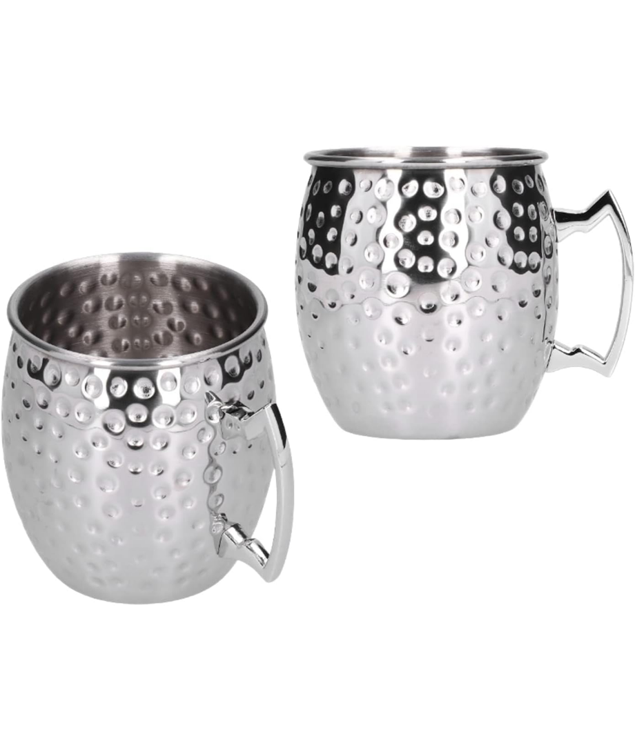Moscow Mule Mugs Set of 2, Moscow Mule Glasses 550ml Hammered Copper Moscow Mule Cups Stainless Steel Mugs Stainless Steel Cocktail Cup Metal Beer Glasses Large Beer Mug Hammered Mugs for Cocktails