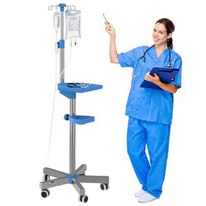 IV Pole with Wheels Medical Portable IV Stand with 4 Hooks and Tray, 52.3 to 70.8 Height Adjustable, IV Pole Stand for Hospital, Home and Outdoor Use