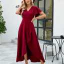 Long Black Formal Dresses for Women Gowns Evening Party Cocktail Dress,Split Elegant V Neck Wrap Ruffle Wedding Guest Dresses (Red), Large