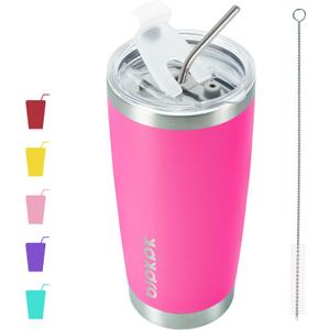BJPKPK 20 oz Insulated Tumblers With Lid And Straw Travel Coffee Mug Tumbler Cup,Pink