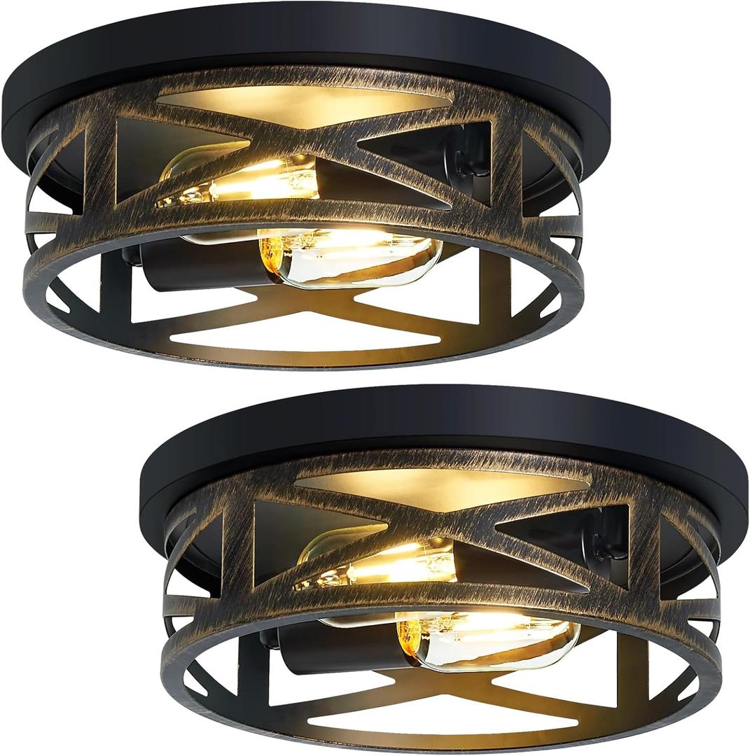 Farmhouse Light Fixtures,2 Pack Flush Mount Ceiling Light,Rustic Ceiling Light Fixture,Light Fixtures Ceiling Mount for Hallway,Kitchen,Entryway,Bedroom,E26 Base (10in-Antique Black)
