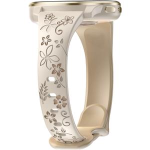 18mm Floral Engraved Slim Silicone Watch Bands Compatible with Garmin Venu 3s/Venu 4 41mm/Vivoactive 4s/ Venu 2s/ Vivomove 3s /Forerunner 255S/265S, Cute Flower Thin Soft Strap Wristband for Women Men