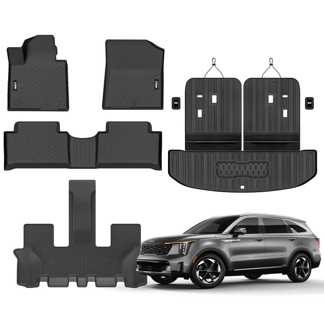 SSESS Car Floor Mats for Kia Sorento 6/7 Seats 2021-2024 2025(Not Fit for Hybrid & PHEV)Accessories,TPE All Weather Protection Floor Mats,Custom Fit 3 Rows Car Floor Liners Set,Heavy Duty Accessories