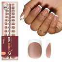Beetles X Press Plus French Tip Nails - Caramel French | Brown Short Square French Tip Press On Nails | 15 Sizes 150 Pcs Natural Salon Quality Nail Tips