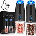 XinXu Upgraded Rechargeable Gravity Electric Pepper and Salt Grinder Set with LED lights,Stainless Steel Automatic Pepper or Salt Grinder Mill Shaker Refillable with Adjustable Coarseness,(Black)