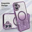 MZELQ Compatible with iPhone 16 Case Plating Magnetic [Support for Magsafe] Bling Glitter Sparkly Back Diamond Camera Lens Cover Crystal Matte Luxury Case for Girls Women -Purple