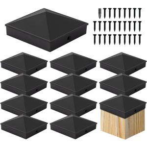 VIVIDA 4x4 Aluminum Post Caps(Actual 3.5" x 3.5"), Black Metal Fence Post Caps with Waterproof Matte Powder Coated, for Wooden Fence, Deck, Mailbox, Patio, Screw & Driver Bit Included, 12 Pack