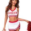 Cheerleader Costume for Women Sexy Musical Uniform Fancy Dress 3 PCS Cheerleading Complete Outfit (Medium, Red)