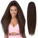 Long Yaki Straight Drawstring Ponytail for Women 20inch Dark Brown with Highlights Slight Kinky Straight Pony Tail Hairpieces Synthetic Ponytail Extension(4H30)