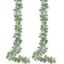 Sggvecsy 2 Pack Artificial Eucalyptus Garland Eucalyptus Leaves Vines Greenery Garland Faux Silver Dollar Eucalyptus Leaves for Table Party Wedding Indoor Outdoor Home Mantle Wall Decor