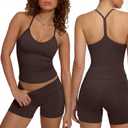 SUUKSESS Women Sexy Workout Sets Padded Sports Bra High Waisted Shorts Outfits (Brown, M)