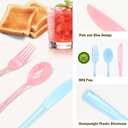 300 PCS Pink and Blue Silverware Heavy Duty 150 Pink Plastic Silverware and 150 Blue Plastic Cutlery Sets- 100 Forks 100 Knives 100 Spoons for Birthday, Baby Shower, Gender Reveal
