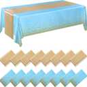 Tudomro 16 Pcs Teal and Gold Disposable Plastic Tablecloths and Satin Table Runner Set 54x108 Inch Tablecloth 12x108 Inch Table Runners for New Year Wedding Birthday Baby Shower Graduation