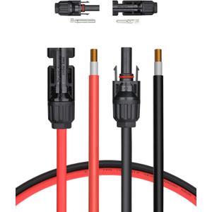 BougeRV 6 Feet 10AWG Solar Extension Cable with Female and Male Connector with Extra Pair of Connectors Solar Panel Adaptor Kit Tool (6FT Red + 6FT Black)