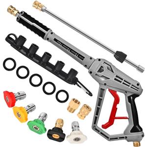 Pressure Washer Gun with Extension Wand Replacement 5000 PSI High Power Washer Gun 39 Inch Adjustable Length with M22 14mm or M22 15mm Fitting 5 Nozzle Tips with Nozzle Holder (Grey)