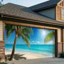 7x16 FT Tropical Beach Garage Door Banner - Palm Tree & Ocean Art, Large Indoor Outdoor Cover,Summer Vacation Decor for Home,Yard, Pool Party