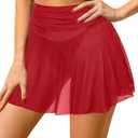 Pinup Fashion Sheer Mesh Skirt Women - Swim Mini High Waisted See Through Bikini Cover Up Skirts XL