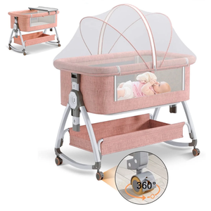ANJORALA Baby Bassinet with Wheels, Portable Infant Bedside Crib Travel Bassinet, Pink