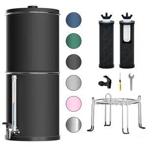 Purewell 3-Stage 0.01m Ultra-Filtration Gravity Water Filter System, 304 Stainless Steel Countertop System with 2 Filters, Metal Water Level Spigot and Stand, Reduce 99% Chlorine, 2.25G, PW-OB-K